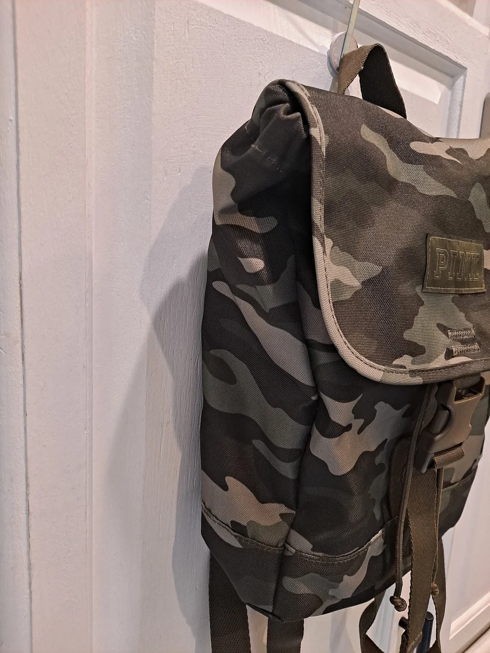 PINK Victoria's Secret Mini Green Camo Canvas Backpack Purse Toggle Drawstring